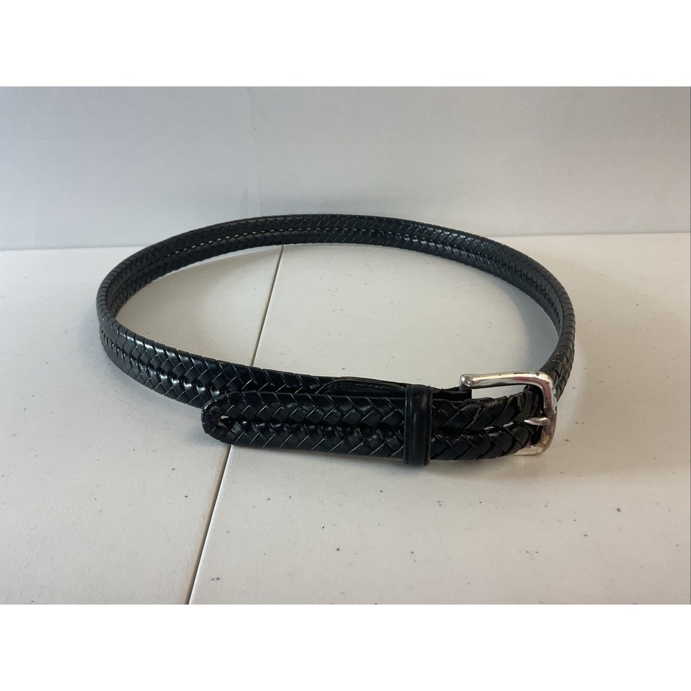 Fossil‎ Black Leather Braided Belt Mens Size 42  Woven New 90s Y2K Silver Buckle